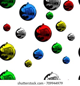 Christmas seamless pattern with colorful shiny balls