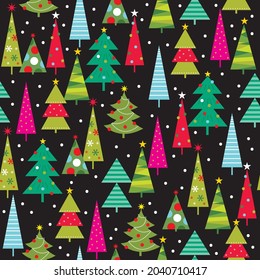 christmas seamless pattern with colorful christmas tree design on black color background