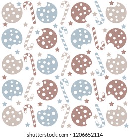 Christmas seamless pattern with  cookies and candy canes. Christmas background. Christmas wrapping. Flat design