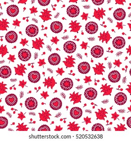 Christmas seamless pattern with cookies, cones, berry, leaves and branches. Perfect for greeting cards, wallpaper, gift paper, web page background, winter decorations.
