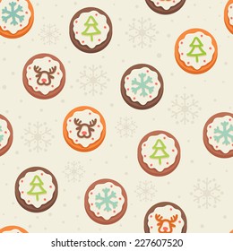 Christmas seamless pattern with cookies and snowflakes