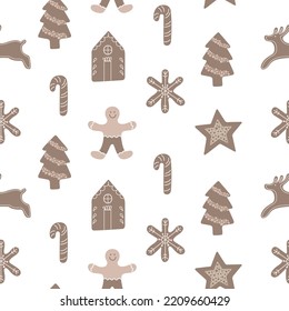 Christmas Seamless Pattern with Cookies white Background. Vector Illustration.