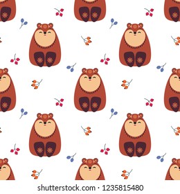 Christmas seamless pattern with cute animals. Childhood vector background in ethnic style.