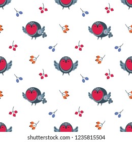 Christmas seamless pattern with cute animals. Childhood vector background in ethnic style.