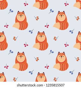 Christmas seamless pattern with cute animals. Childhood vector background in ethnic style.