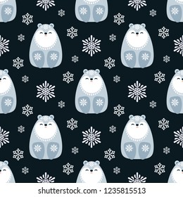 Christmas seamless pattern with cute animals. Childhood vector background in ethnic style.