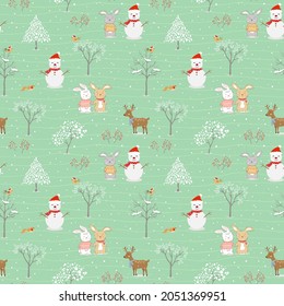 Christmas seamless pattern with cute animals happy on winter for decorative,kid product,fabric,textile or all print,vector illustration