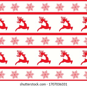 Christmas seamless pattern. Cute Christmas background - deers and snowflakes. Design for textile, wallpaper, web, fabric, decor etc. Vector illustration.