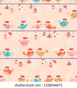 Christmas seamless pattern with cute birds