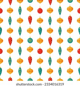 Christmas seamless pattern with cute cartoon Christmas baubles.