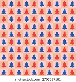 Natal padrão sem costura com decorações de árvore de desenhos animados bonitos. Papel de parede design. Ilustração vetorial