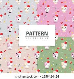Christmas seamless pattern. Cute cat in Christmas theme