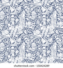 Christmas seamless pattern with cute crazy monsters