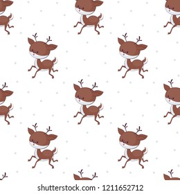 Christmas seamless pattern with cute deer. Childhood vector background in cartoon style.