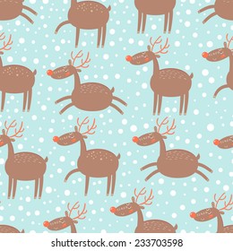Christmas seamless pattern with cute deers. Vector background.