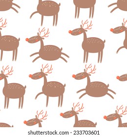 Christmas seamless pattern with cute deers. Vector background.
