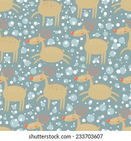 Christmas seamless pattern with cute deers. Vector background.