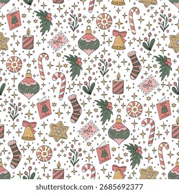 Navidades sin patrón con garabatos lindos y estrellas para Fondos de pantalla, fondos, papel de regalo, papelería y textiles impresiones, vajilla, etc. EPS 10