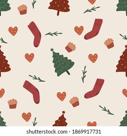 Christmas Seamless Pattern. Cute Seamless Pattern For Fabric Design.