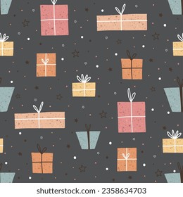 Christmas seamless pattern with cute gifts