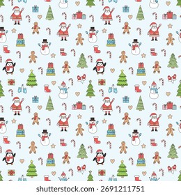 Navidades sin patrón. Lindo fondo de vacaciones con adornos de dibujos animados. Ilustración vectorial