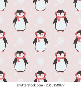 Christmas seamless pattern with cute penguin