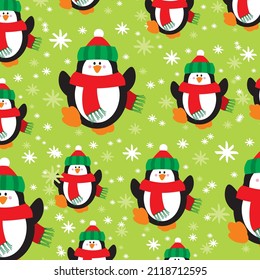 Christmas seamless pattern with cute penguin for card or gift wrap