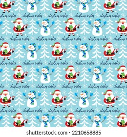 Christmas seamless pattern with cute santa and snowman