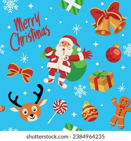 Christmas Seamless Pattern with Cute Santa Clause and Christmas Symbol