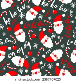 christmas seamless pattern with cute santa head design