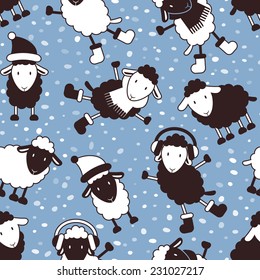 Christmas seamless pattern with cute sheep. Vector seamless texture for wallpapers, pattern fills, web page backgrounds