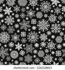 Christmas seamless pattern with cute snowflake on black background