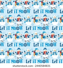 Christmas seamless pattern with cute snowman