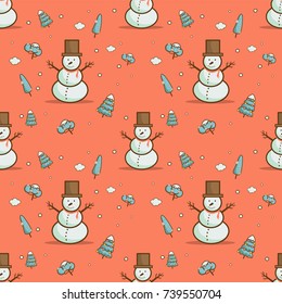 Christmas seamless pattern with cute snowman and Christmas tree for the packaging of gift boxes vector illustration