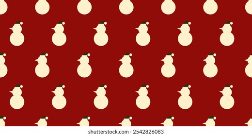 Christmas seamless pattern with cute snowmans. Cozy winter design for fabric, wrapping paper, scrapbooking, textile, backgrounds, wallpaper. Modern vector illustration on red background