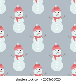 Christmas seamless pattern with cute snowmen.