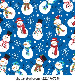 Christmas seamless pattern with cute snowmen