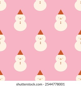 Christmas seamless pattern with cute snowmen. Vector illustration