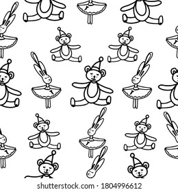 Christmas seamless pattern with cute toys bear and rabbit.Vector.