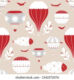 Christmas seamless pattern with Christmas decoration, stars, balloons for winter holiday banner, web, wrapping paper, poster, greeting card design