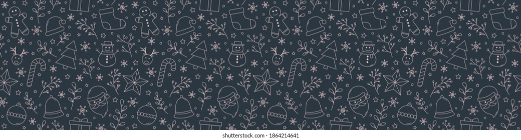 Christmas seamless pattern with decorations. Concept of Xmas background. Vector