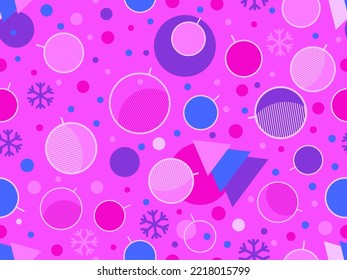 Patrón de Navidad sin fisuras con decoraciones navideñas y formas geométricas al estilo de los años 80. Fondo festivo para tarjetas de felicitación, papel envolvente y banners. Ilustración del vector