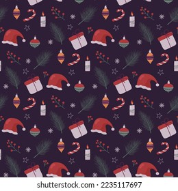 navidad sin fisuras con decoraciones, copos de nieve y ramas