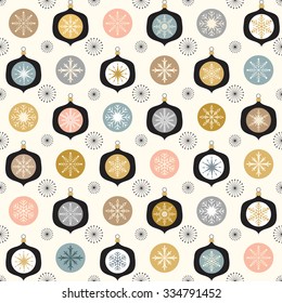 Christmas seamless pattern with decorations and snowflakes