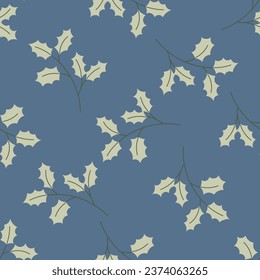 Christmas seamless pattern decorative branch with leaves. Perfect for seasonal gift paper, textile, celebration design. Vector illustration