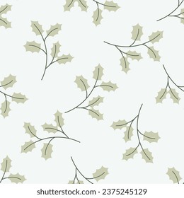 Christmas seamless pattern decorative branch with leaves. Perfect for seasonal gift paper, textile, celebration design. Vector illustration