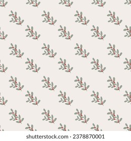 Rama decorativa de patrón impecable de Navidad con hojas y bayas rojas. Perfecto para el papel de regalo de temporada, textil, diseño de celebración. Ilustración del vector
