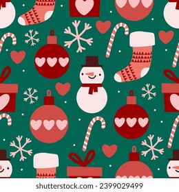 Christmas seamless pattern with decorative elements Vector illustration