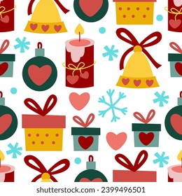 Christmas seamless pattern with decorative elements Vector illustration