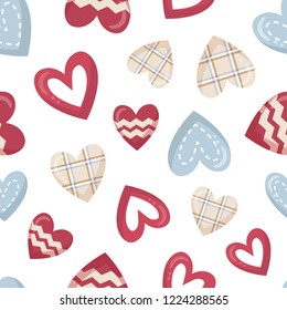 Christmas seamless pattern with decorative hearts
